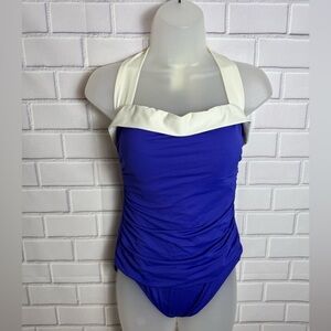 Lauren Ralph Lauren One-Piece Swimsuit Blue & White
Size 10 Tummy Control